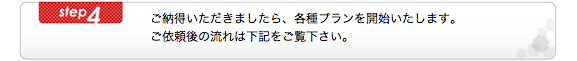 ご納得いただきましたら、各種プランを開始いたします。ご依頼後の流れは下記をご覧下さい。